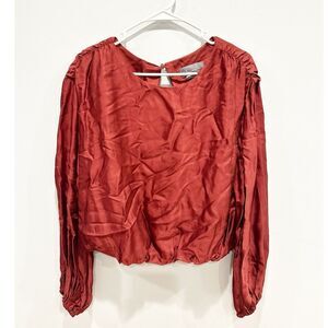 Anthropologie satin long sleeve top rust